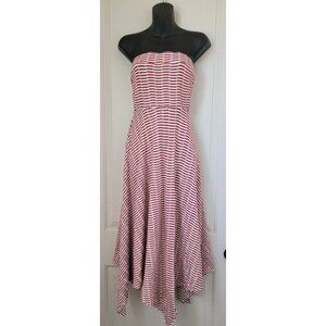 Anthropologie Maeve Caleta Strapless Red White Striped Handkerchief Hem Dress M